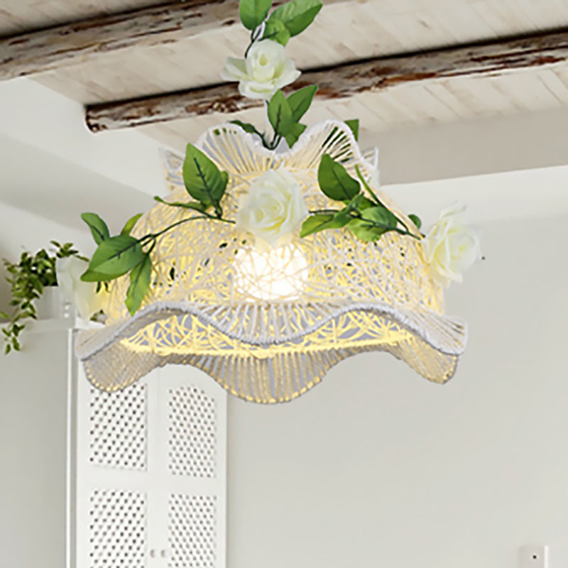 Single Light Drum/Scalloped Hanging Lamp Rustic Bine Pendant Light in White White 16.5" Clearhalo 'Ceiling Lights' 'Modern Pendants' 'Modern' 'Pendant Lights' 'Pendants' Lighting' 239406