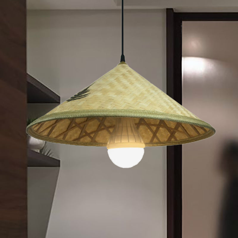 Hand Knitted Bamboo Hat Hanging Light Farmhouse 1 Light Pendant for Restaurant Clearhalo 'Ceiling Lights' 'Pendant Lights' 'Pendants' Lighting' 239413