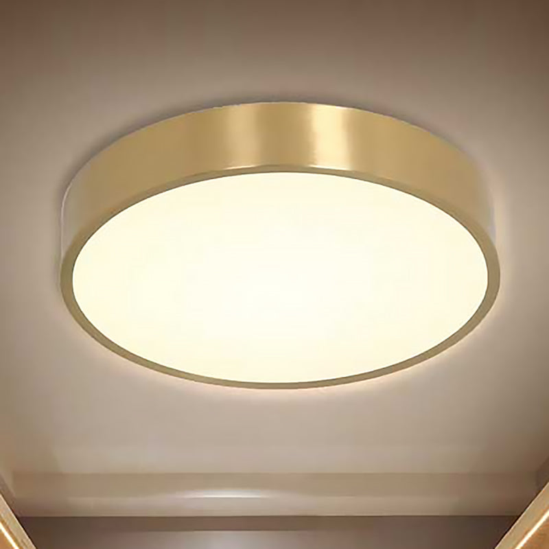 12"/16"/19.5" Dia Ultra Thin Drum Ceiling Flush Modern Brass LED Bedroom Flush Mount Light with Acrylic Diffuser in Warm/White Clearhalo 'Ceiling Lights' 'Close To Ceiling Lights' 'Close to ceiling' 'Flush mount' Lighting' 239415