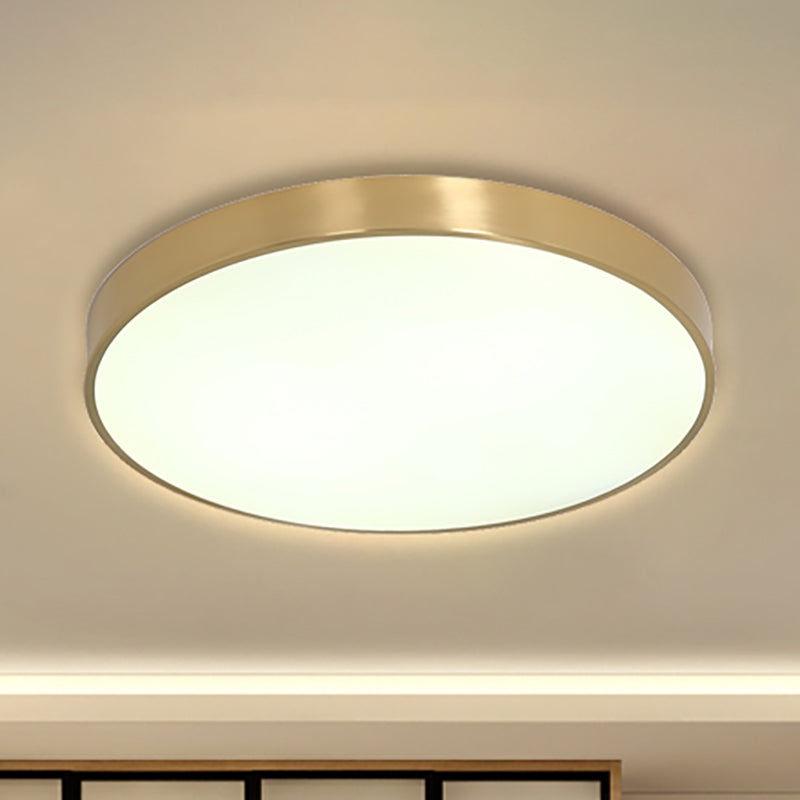 12"/16"/19.5" Dia Ultra Thin Drum Ceiling Flush Modern Brass LED Bedroom Flush Mount Light with Acrylic Diffuser in Warm/White Clearhalo 'Ceiling Lights' 'Close To Ceiling Lights' 'Close to ceiling' 'Flush mount' Lighting' 239416