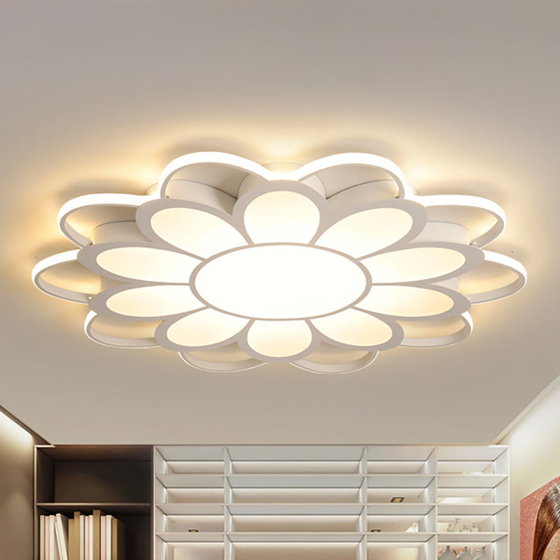 White Flower Flush Mount Fixture Contemporary Metal LED Ceiling Light for Living Room in Warm/White, 20.5"/27"/31.5" Dia White 31.5" Clearhalo 'Ceiling Lights' 'Close To Ceiling Lights' 'Close to ceiling' 'Flush mount' Lighting' 239427