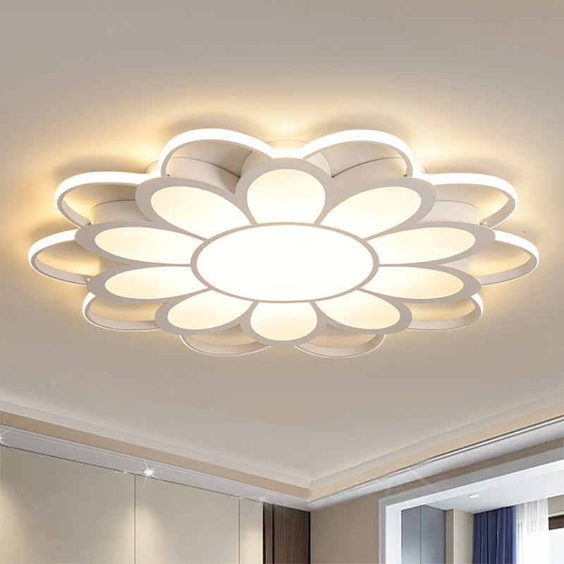 White Flower Flush Mount Fixture Contemporary Metal LED Ceiling Light for Living Room in Warm/White, 20.5"/27"/31.5" Dia Clearhalo 'Ceiling Lights' 'Close To Ceiling Lights' 'Close to ceiling' 'Flush mount' Lighting' 239428