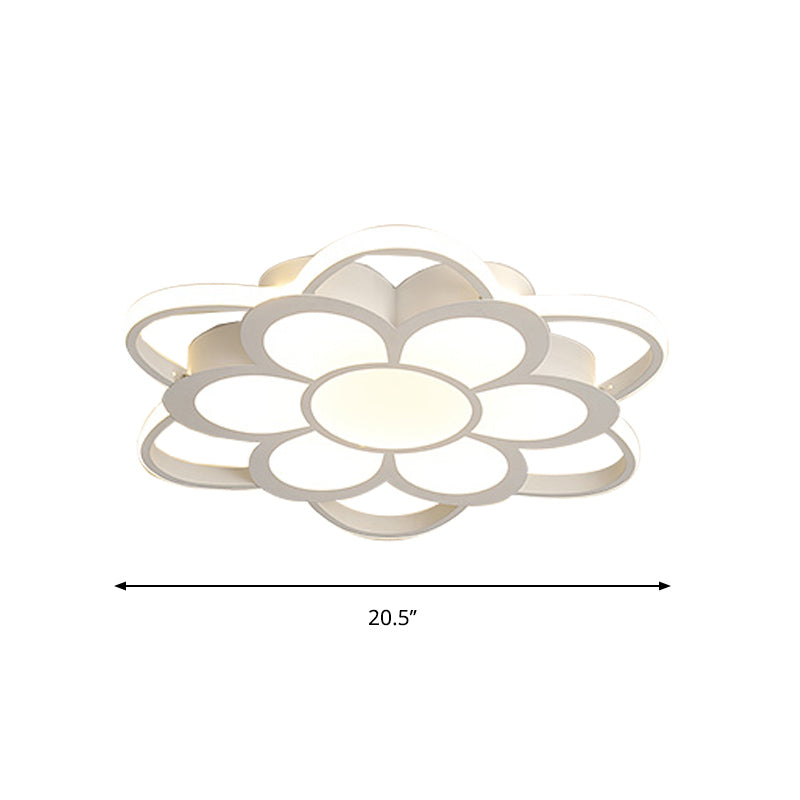 White Flower Flush Mount Fixture Contemporary Metal LED Ceiling Light for Living Room in Warm/White, 20.5"/27"/31.5" Dia Clearhalo 'Ceiling Lights' 'Close To Ceiling Lights' 'Close to ceiling' 'Flush mount' Lighting' 239435