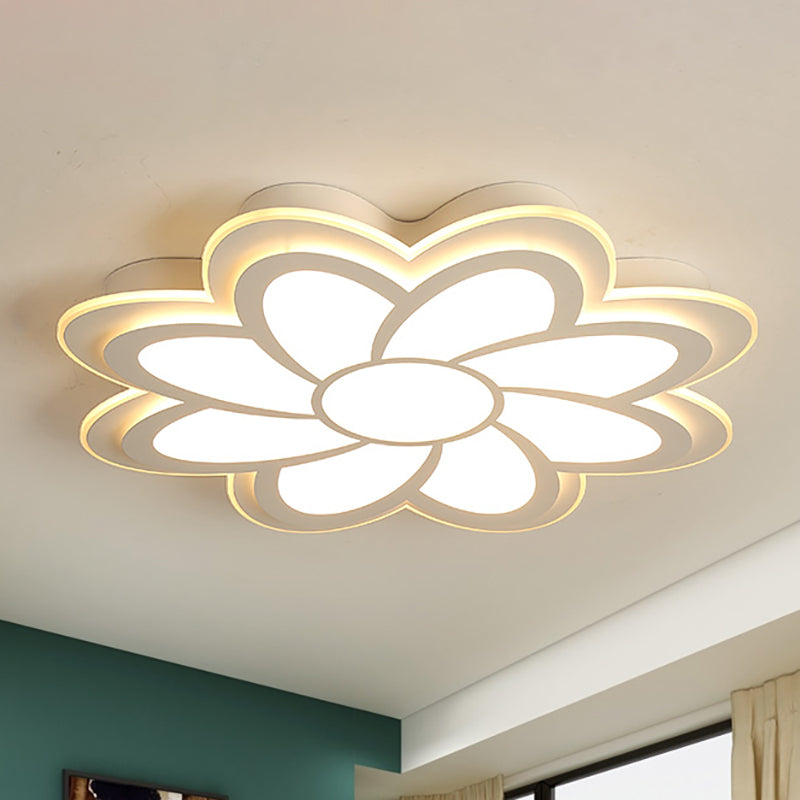 Contemporary Flower Flush Mount Metal White Bedroom LED Ceiling Light with Acrylic Diffuser in Warm/White, 16.5"/20.5"/24.5" Dia White 24.5" Clearhalo 'Ceiling Lights' 'Close To Ceiling Lights' 'Close to ceiling' 'Flush mount' Lighting' 239451