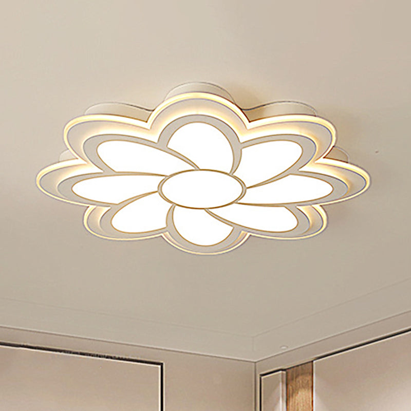 Contemporary Flower Flush Mount Metal White Bedroom LED Ceiling Light with Acrylic Diffuser in Warm/White, 16.5"/20.5"/24.5" Dia Clearhalo 'Ceiling Lights' 'Close To Ceiling Lights' 'Close to ceiling' 'Flush mount' Lighting' 239452