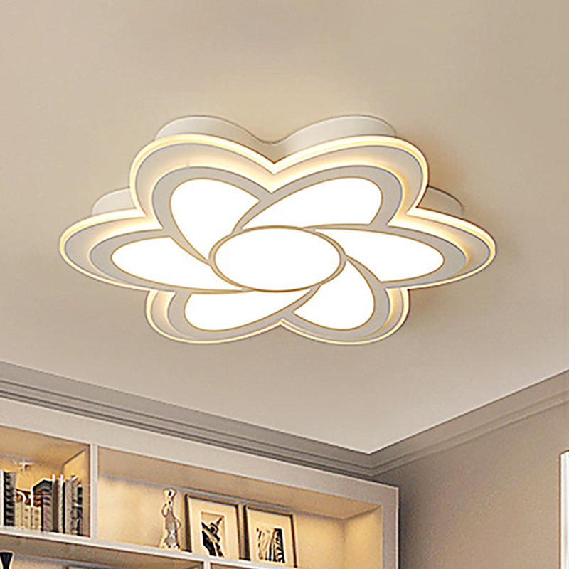 Contemporary Flower Flush Mount Metal White Bedroom LED Ceiling Light with Acrylic Diffuser in Warm/White, 16.5"/20.5"/24.5" Dia White Clearhalo 'Ceiling Lights' 'Close To Ceiling Lights' 'Close to ceiling' 'Flush mount' Lighting' 239453