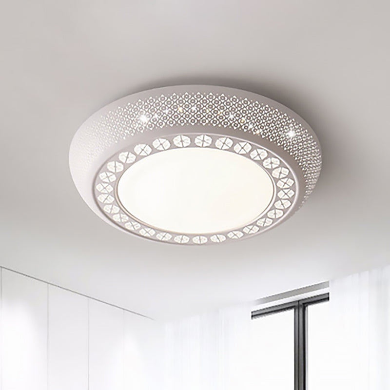 23"/42"/35" Wide Drum Shade Flush Mount Modern Acrylic White Ceiling Lighting with Crystal Accent for Bedroom Living Room White A Clearhalo 'Ceiling Lights' 'Close To Ceiling Lights' 'Close to ceiling' 'Flush mount' Lighting' 239459