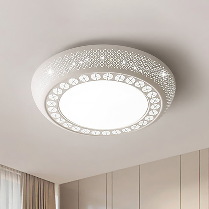 23"/42"/35" Wide Drum Shade Flush Mount Modern Acrylic White Ceiling Lighting with Crystal Accent for Bedroom Living Room Clearhalo 'Ceiling Lights' 'Close To Ceiling Lights' 'Close to ceiling' 'Flush mount' Lighting' 239460