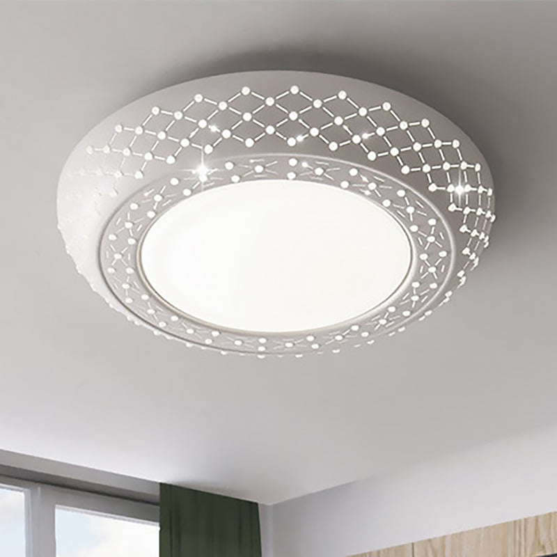 23"/42"/35" Wide Drum Shade Flush Mount Modern Acrylic White Ceiling Lighting with Crystal Accent for Bedroom Living Room White B Clearhalo 'Ceiling Lights' 'Close To Ceiling Lights' 'Close to ceiling' 'Flush mount' Lighting' 239461