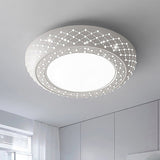 23"/42"/35" Wide Drum Shade Flush Mount Modern Acrylic White Ceiling Lighting with Crystal Accent for Bedroom Living Room Clearhalo 'Ceiling Lights' 'Close To Ceiling Lights' 'Close to ceiling' 'Flush mount' Lighting' 239462