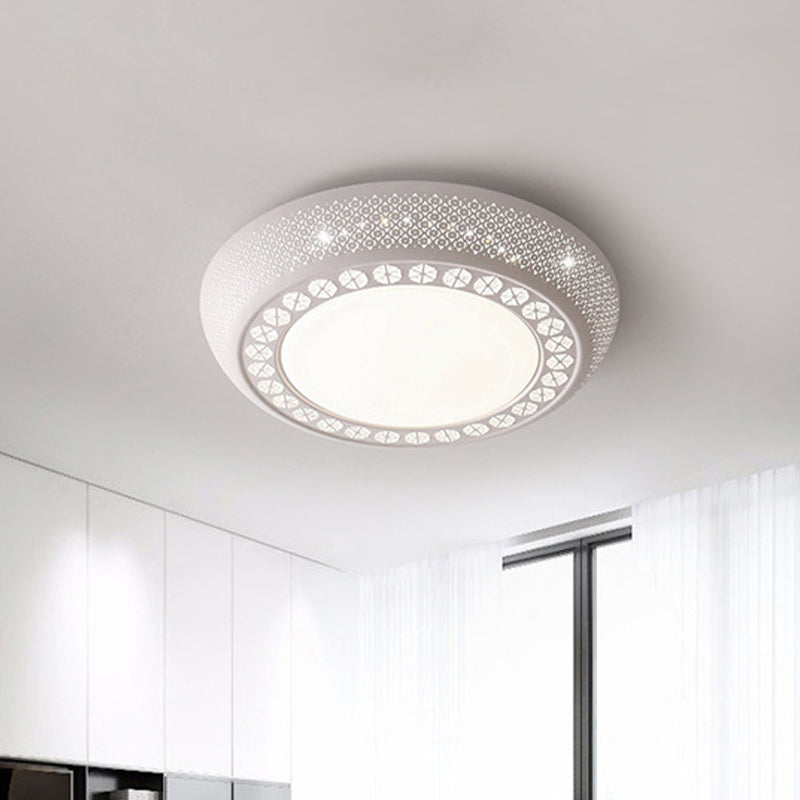 23"/42"/35" Wide Drum Shade Flush Mount Modern Acrylic White Ceiling Lighting with Crystal Accent for Bedroom Living Room Clearhalo 'Ceiling Lights' 'Close To Ceiling Lights' 'Close to ceiling' 'Flush mount' Lighting' 239463