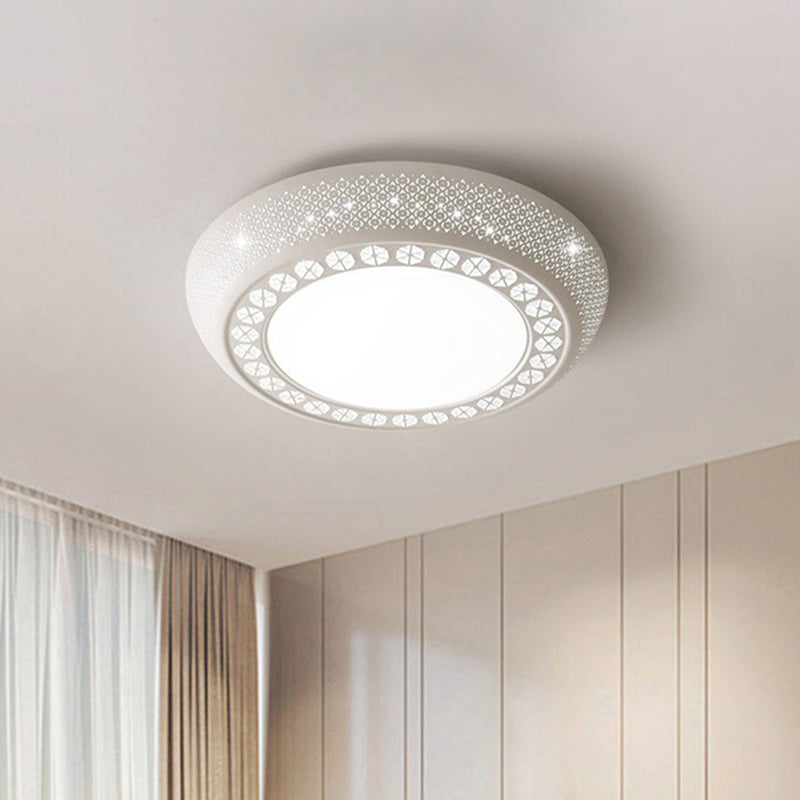 23"/42"/35" Wide Drum Shade Flush Mount Modern Acrylic White Ceiling Lighting with Crystal Accent for Bedroom Living Room Clearhalo 'Ceiling Lights' 'Close To Ceiling Lights' 'Close to ceiling' 'Flush mount' Lighting' 239464