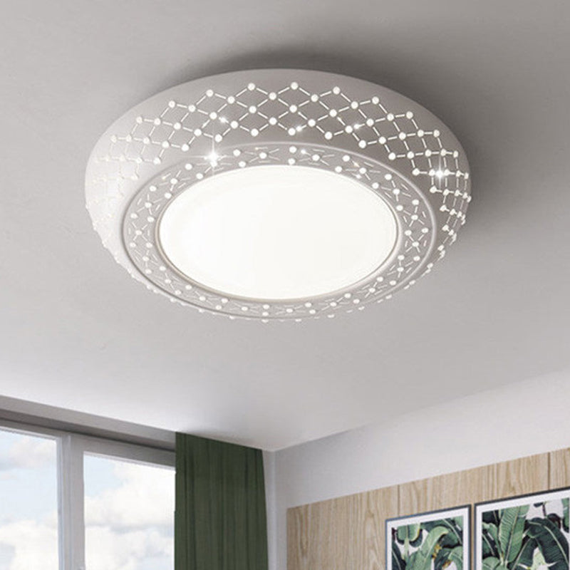 23"/42"/35" Wide Drum Shade Flush Mount Modern Acrylic White Ceiling Lighting with Crystal Accent for Bedroom Living Room Clearhalo 'Ceiling Lights' 'Close To Ceiling Lights' 'Close to ceiling' 'Flush mount' Lighting' 239465