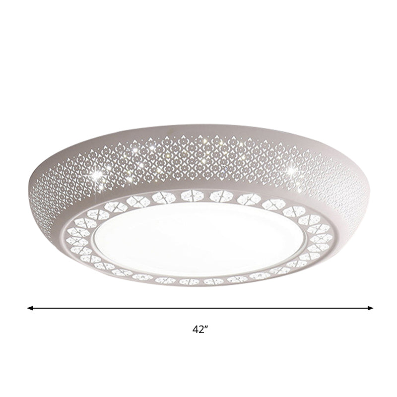 23"/42"/35" Wide Drum Shade Flush Mount Modern Acrylic White Ceiling Lighting with Crystal Accent for Bedroom Living Room Clearhalo 'Ceiling Lights' 'Close To Ceiling Lights' 'Close to ceiling' 'Flush mount' Lighting' 239466