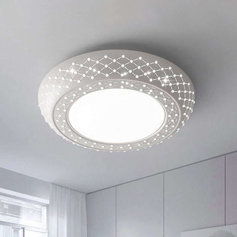 23"/42"/35" Wide Drum Shade Flush Mount Modern Acrylic White Ceiling Lighting with Crystal Accent for Bedroom Living Room Clearhalo 'Ceiling Lights' 'Close To Ceiling Lights' 'Close to ceiling' 'Flush mount' Lighting' 239467