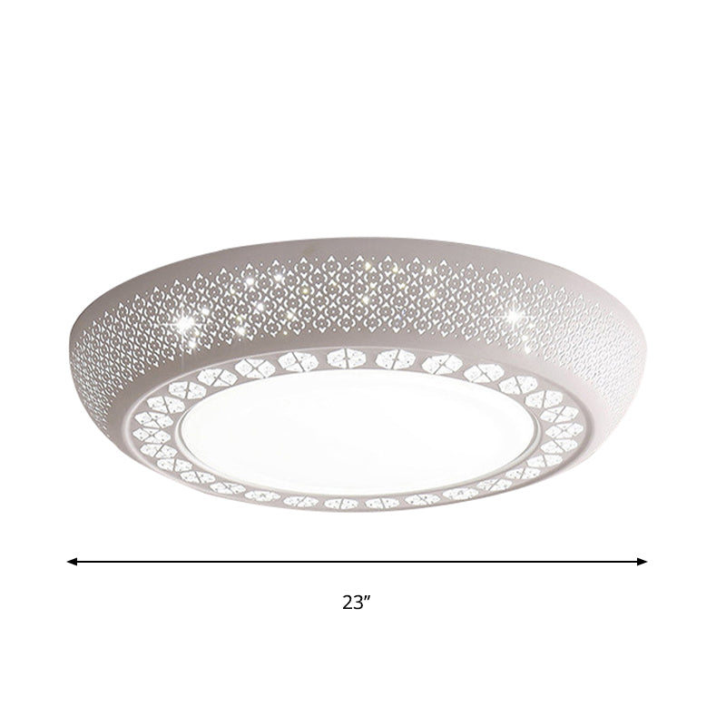 23"/42"/35" Wide Drum Shade Flush Mount Modern Acrylic White Ceiling Lighting with Crystal Accent for Bedroom Living Room Clearhalo 'Ceiling Lights' 'Close To Ceiling Lights' 'Close to ceiling' 'Flush mount' Lighting' 239468