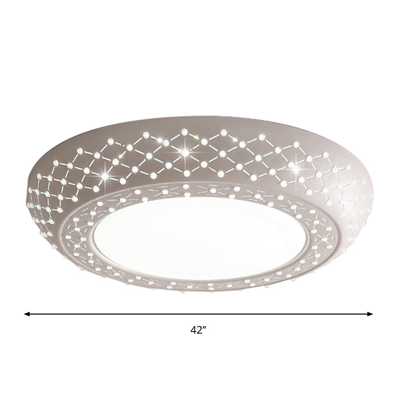 23"/42"/35" Wide Drum Shade Flush Mount Modern Acrylic White Ceiling Lighting with Crystal Accent for Bedroom Living Room Clearhalo 'Ceiling Lights' 'Close To Ceiling Lights' 'Close to ceiling' 'Flush mount' Lighting' 239469