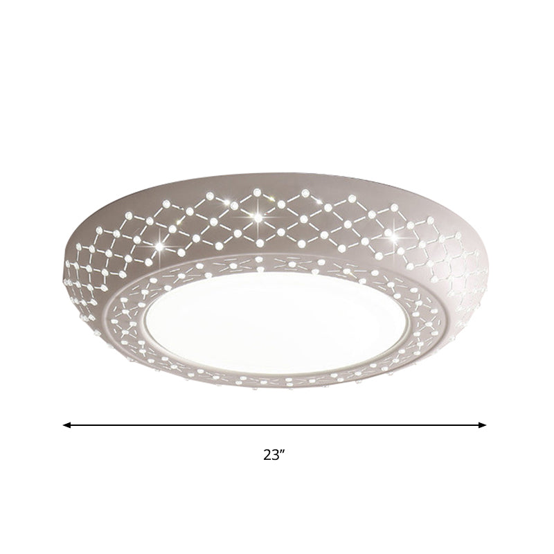 23"/42"/35" Wide Drum Shade Flush Mount Modern Acrylic White Ceiling Lighting with Crystal Accent for Bedroom Living Room Clearhalo 'Ceiling Lights' 'Close To Ceiling Lights' 'Close to ceiling' 'Flush mount' Lighting' 239470