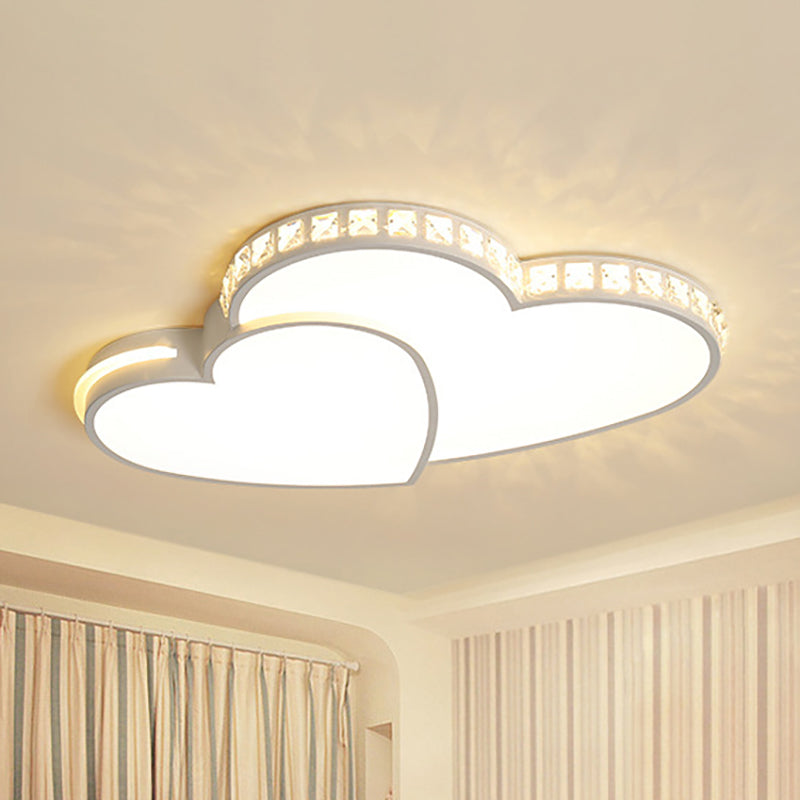 20.5"/24.5" Wide Double Heart Flush Mount Light Modern Crystal LED Ceiling Light Fixture in Warm/White Light for Bedroom White Warm Clearhalo 'Ceiling Lights' 'Close To Ceiling Lights' 'Close to ceiling' 'Flush mount' Lighting' 239471