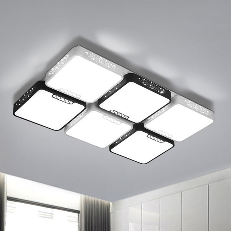 Acrylic Squared Shade Ceiling Mounted Light Contemporary 21.5"/32" Wide LED Black Flush Pendant Light for Living Room Black 32" Clearhalo 'Ceiling Lights' 'Close To Ceiling Lights' 'Close to ceiling' 'Flush mount' Lighting' 239474