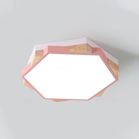 Nordic Style Pentagon Flushmount Light Acrylic Metal Ceiling Lamp for Study Room Corridor Pink Clearhalo 'Ceiling Lights' 'Close To Ceiling Lights' 'Close to ceiling' 'Flush mount' Lighting' 239491