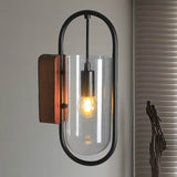 Black Cylinder Sconce Lighting Industrial 1 Light Clear/Amber Glass Wall Mount Light Fixture Clearhalo 'Cast Iron' 'Glass' 'Industrial' 'Modern wall lights' 'Modern' 'Tiffany' 'Traditional wall lights' 'Wall Lamps & Sconces' 'Wall Lights' Lighting' 239518