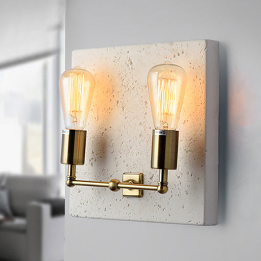 Naked Bulb Shade Wall Light Sconce Modern Concrete 2 Lights Grey/White Wall Sconce with Cement Backplate White Clearhalo 'Cast Iron' 'Glass' 'Industrial' 'Modern wall lights' 'Modern' 'Tiffany' 'Traditional wall lights' 'Wall Lamps & Sconces' 'Wall Lights' Lighting' 239527