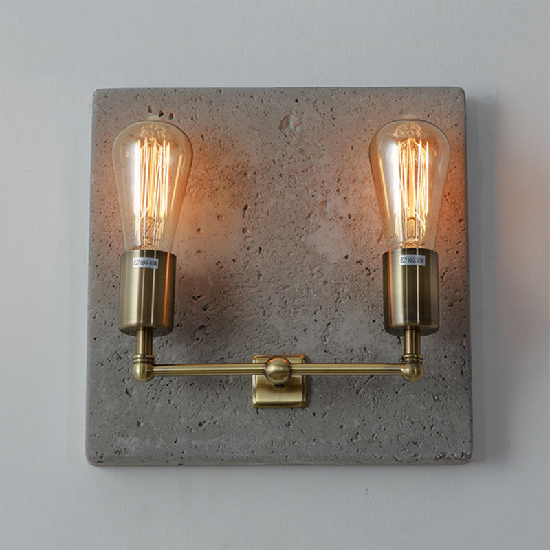 Naked Bulb Shade Wall Light Sconce Modern Concrete 2 Lights Grey/White Wall Sconce with Cement Backplate Clearhalo 'Cast Iron' 'Glass' 'Industrial' 'Modern wall lights' 'Modern' 'Tiffany' 'Traditional wall lights' 'Wall Lamps & Sconces' 'Wall Lights' Lighting' 239529