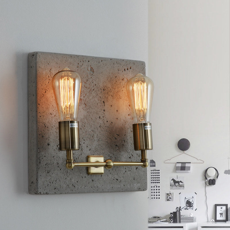 Naked Bulb Shade Wall Light Sconce Modern Concrete 2 Lights Grey/White Wall Sconce with Cement Backplate Clearhalo 'Cast Iron' 'Glass' 'Industrial' 'Modern wall lights' 'Modern' 'Tiffany' 'Traditional wall lights' 'Wall Lamps & Sconces' 'Wall Lights' Lighting' 239530