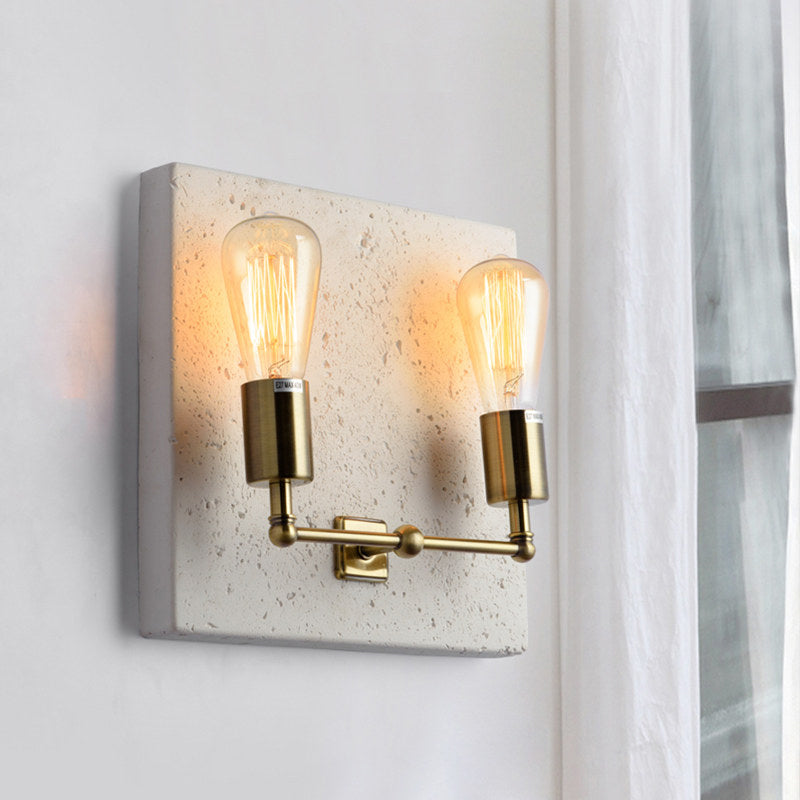 Naked Bulb Shade Wall Light Sconce Modern Concrete 2 Lights Grey/White Wall Sconce with Cement Backplate Clearhalo 'Cast Iron' 'Glass' 'Industrial' 'Modern wall lights' 'Modern' 'Tiffany' 'Traditional wall lights' 'Wall Lamps & Sconces' 'Wall Lights' Lighting' 239531