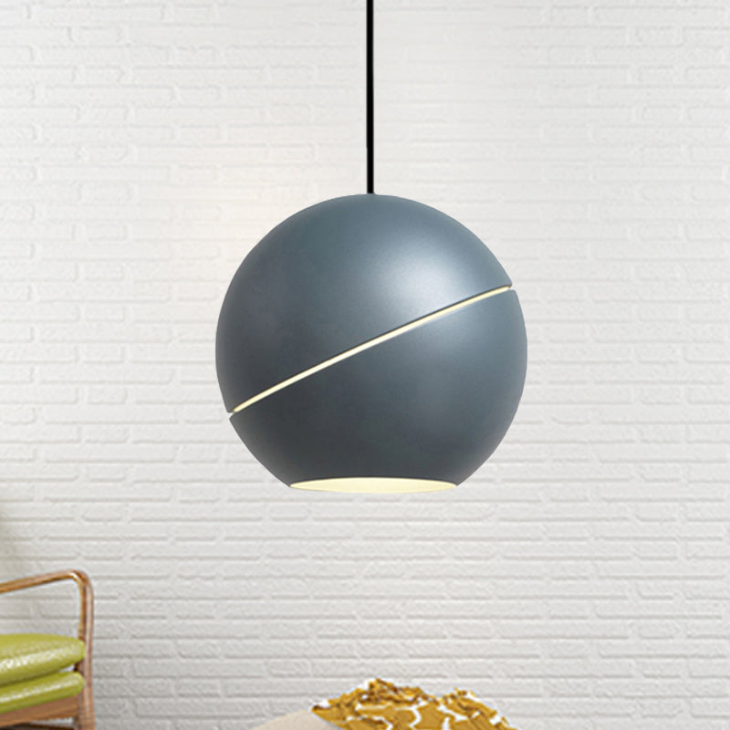 Black/Pewter Sliced Sphere Hanging Light Fixture Simple Style 1 Light Metallic Pendant Lamp for Living Room Pewter Clearhalo 'Ceiling Lights' 'Modern Pendants' 'Modern' 'Pendant Lights' 'Pendants' Lighting' 239635