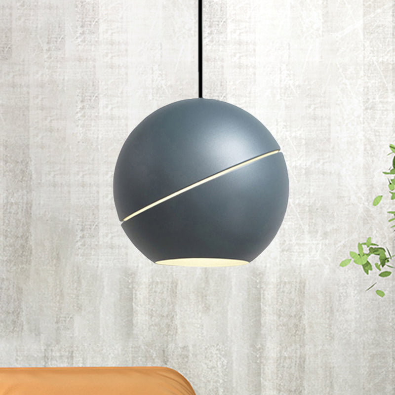 Black/Pewter Sliced Sphere Hanging Light Fixture Simple Style 1 Light Metallic Pendant Lamp for Living Room Clearhalo 'Ceiling Lights' 'Modern Pendants' 'Modern' 'Pendant Lights' 'Pendants' Lighting' 239636