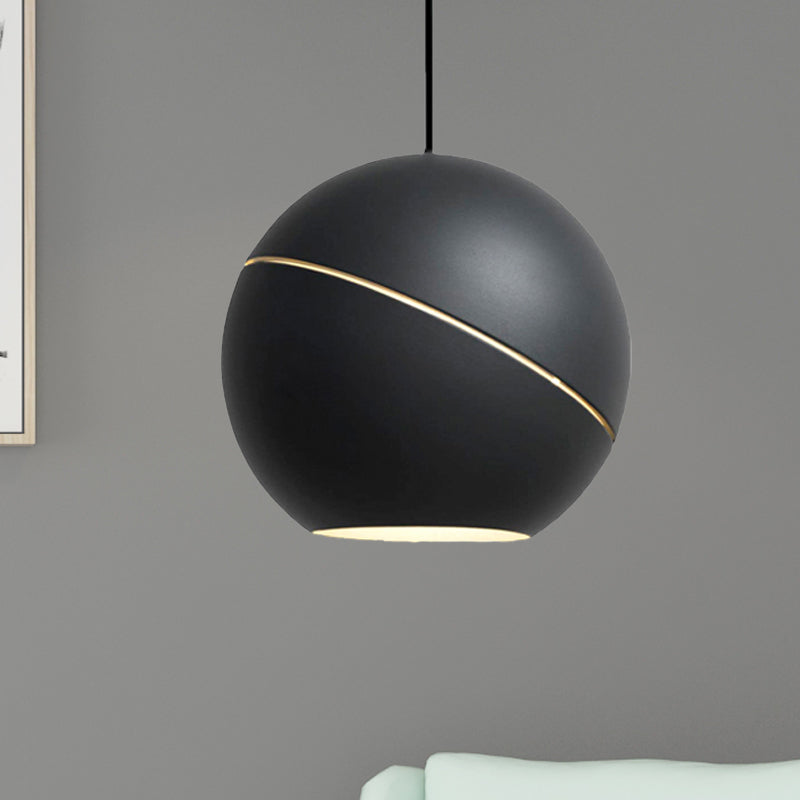 Black/Pewter Sliced Sphere Hanging Light Fixture Simple Style 1 Light Metallic Pendant Lamp for Living Room Black Clearhalo 'Ceiling Lights' 'Modern Pendants' 'Modern' 'Pendant Lights' 'Pendants' Lighting' 239638