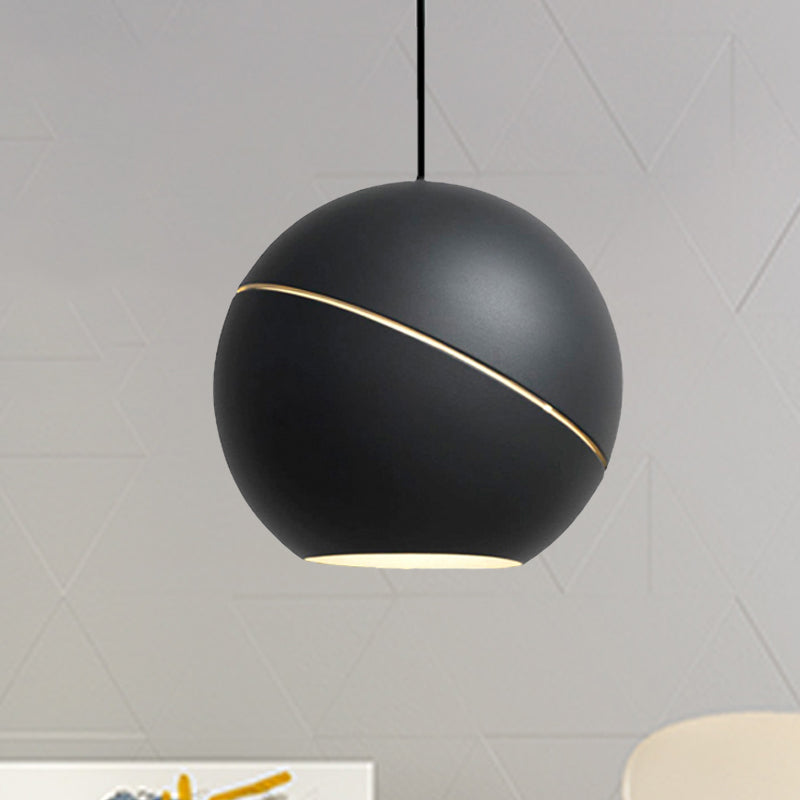 Black/Pewter Sliced Sphere Hanging Light Fixture Simple Style 1 Light Metallic Pendant Lamp for Living Room Clearhalo 'Ceiling Lights' 'Modern Pendants' 'Modern' 'Pendant Lights' 'Pendants' Lighting' 239639