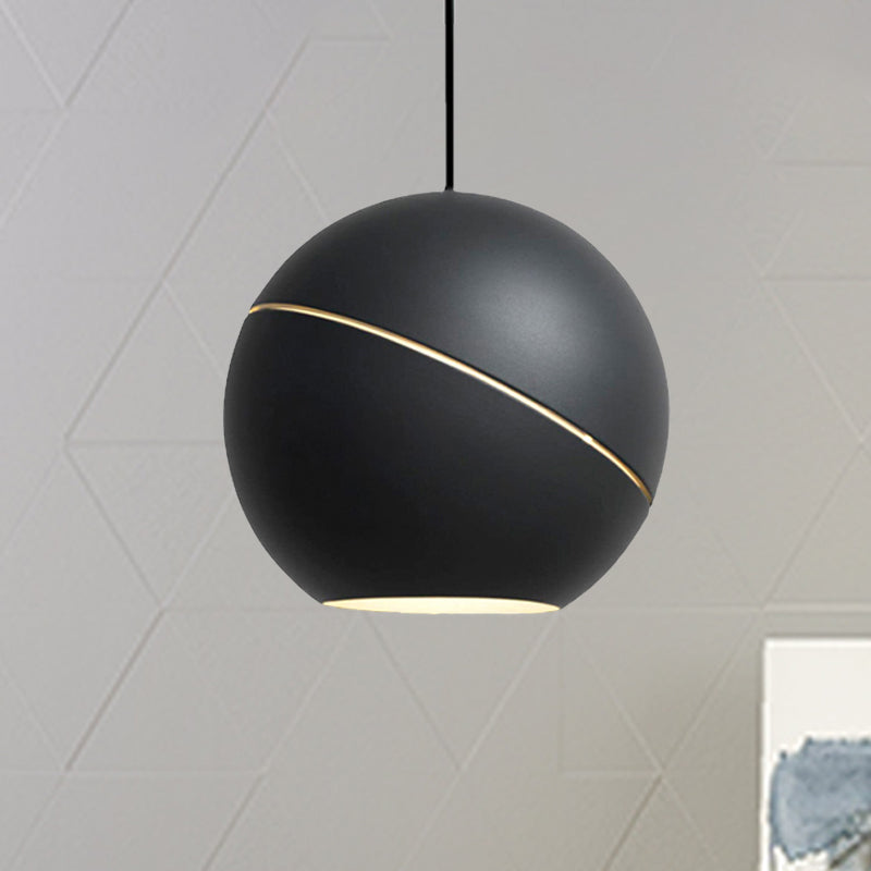 Black/Pewter Sliced Sphere Hanging Light Fixture Simple Style 1 Light Metallic Pendant Lamp for Living Room Clearhalo 'Ceiling Lights' 'Modern Pendants' 'Modern' 'Pendant Lights' 'Pendants' Lighting' 239640