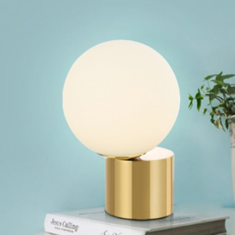 Frosted Glass Ball Table Lamp Contemporary Stylish 1 Light Golden Table Lighting with Cylinder Base Gold Clearhalo 'Lamps' 'Table Lamps' Lighting' 239641