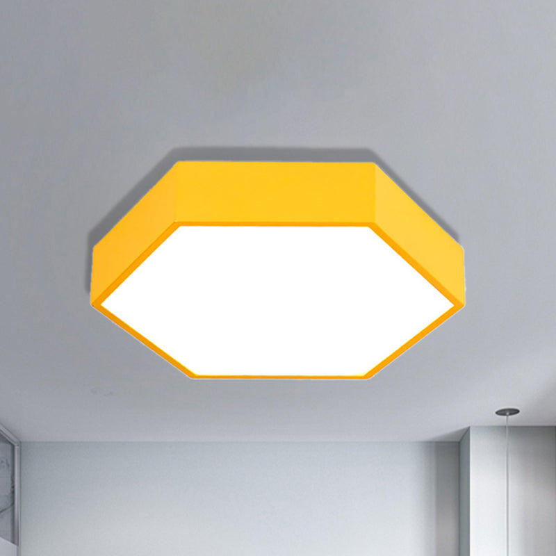 Metal Acrylic Hexagon Flush Ceiling Light Kids Simple LED Ceiling Lamp for Living Room Yellow Clearhalo 'Ceiling Lights' 'Close To Ceiling Lights' 'Close to ceiling' 'Flush mount' Lighting' 239657