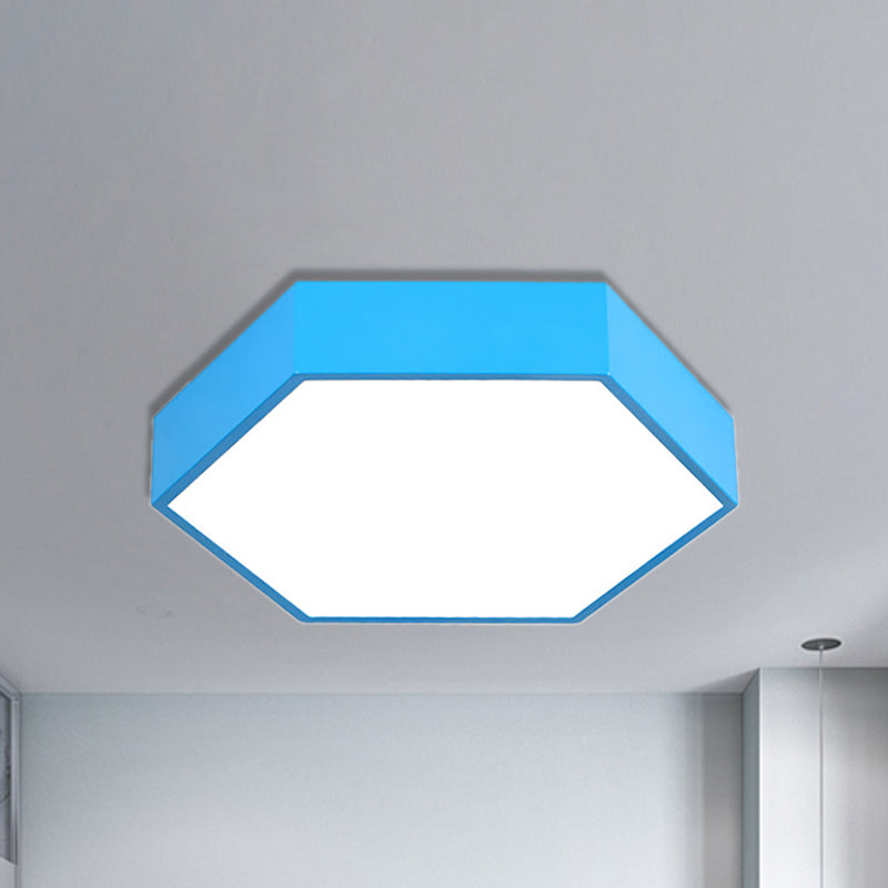 Metal Acrylic Hexagon Flush Ceiling Light Kids Simple LED Ceiling Lamp for Living Room Blue Clearhalo 'Ceiling Lights' 'Close To Ceiling Lights' 'Close to ceiling' 'Flush mount' Lighting' 239660