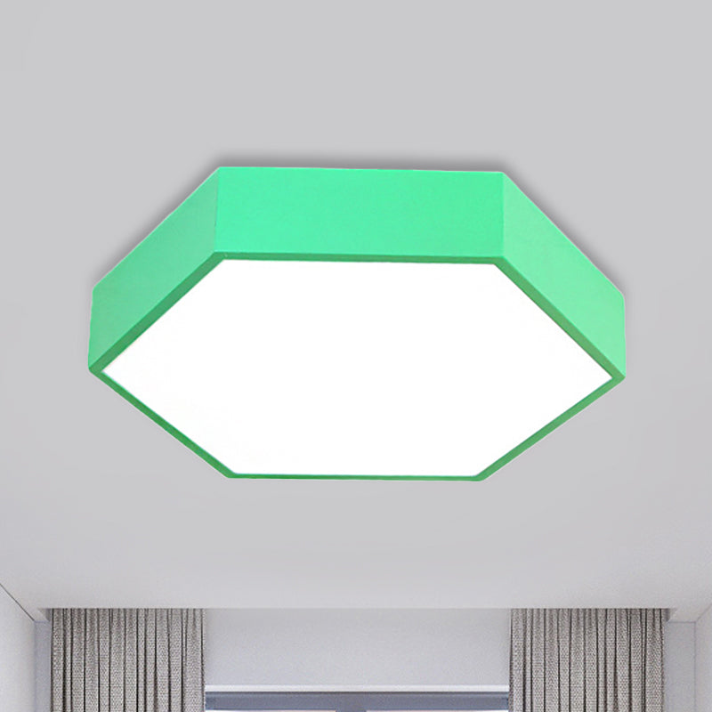 Metal Acrylic Hexagon Flush Ceiling Light Kids Simple LED Ceiling Lamp for Living Room Green Clearhalo 'Ceiling Lights' 'Close To Ceiling Lights' 'Close to ceiling' 'Flush mount' Lighting' 239663