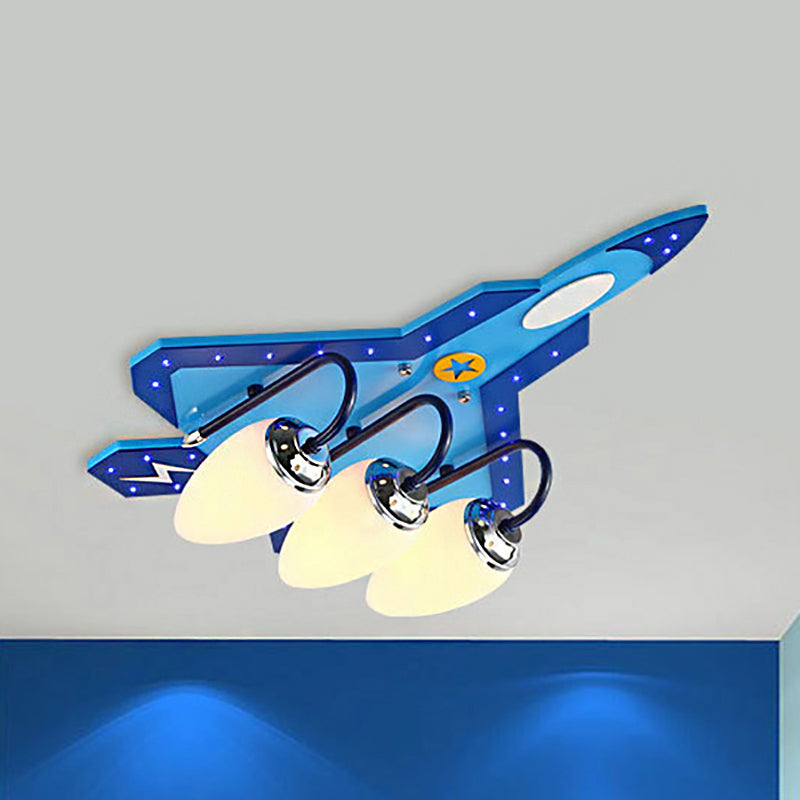 Kid Bedroom Fighter Plane Flush Mount Ceiling Light Metal 4 Bulbs Cartoon Blue Ceiling Light 3 Blue Clearhalo 'Ceiling Lights' 'Close To Ceiling Lights' 'Close to ceiling' 'Flush mount' Lighting' 239666