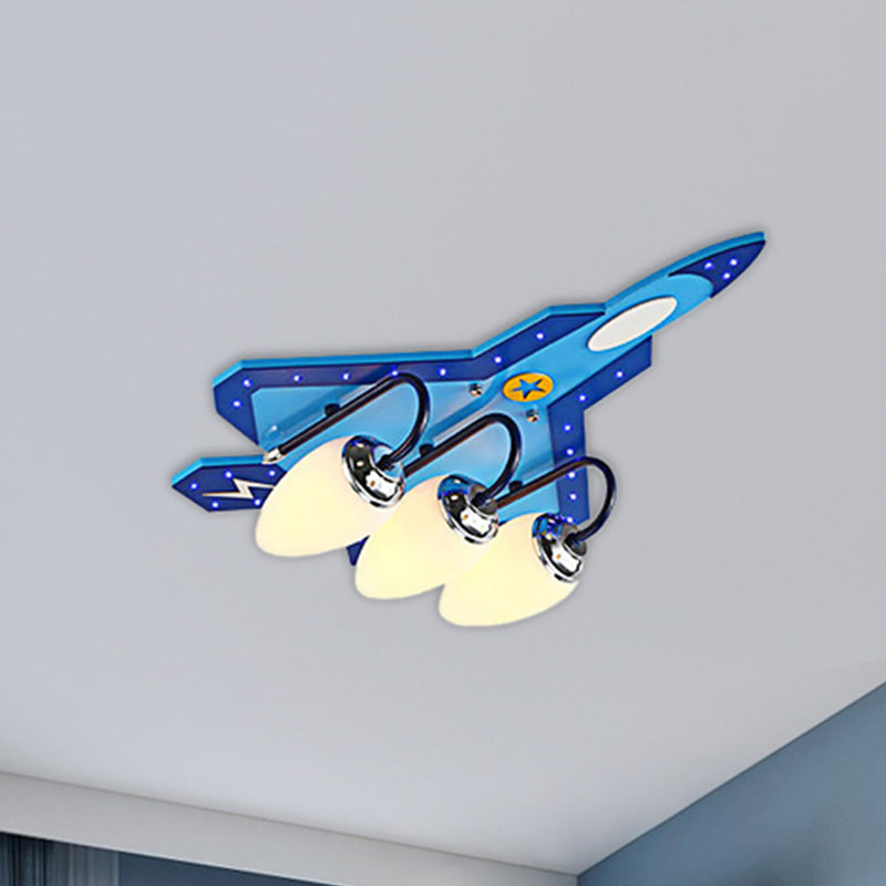 Kid Bedroom Fighter Plane Flush Mount Ceiling Light Metal 4 Bulbs Cartoon Blue Ceiling Light Clearhalo 'Ceiling Lights' 'Close To Ceiling Lights' 'Close to ceiling' 'Flush mount' Lighting' 239667