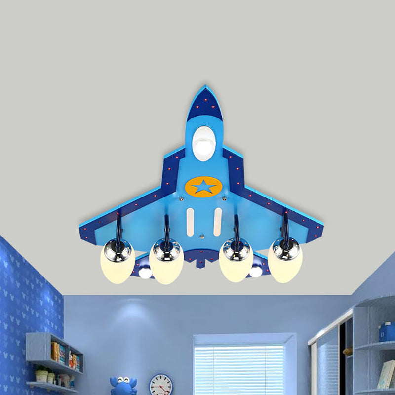 Kid Bedroom Fighter Plane Flush Mount Ceiling Light Metal 4 Bulbs Cartoon Blue Ceiling Light 4 Blue Clearhalo 'Ceiling Lights' 'Close To Ceiling Lights' 'Close to ceiling' 'Flush mount' Lighting' 239669