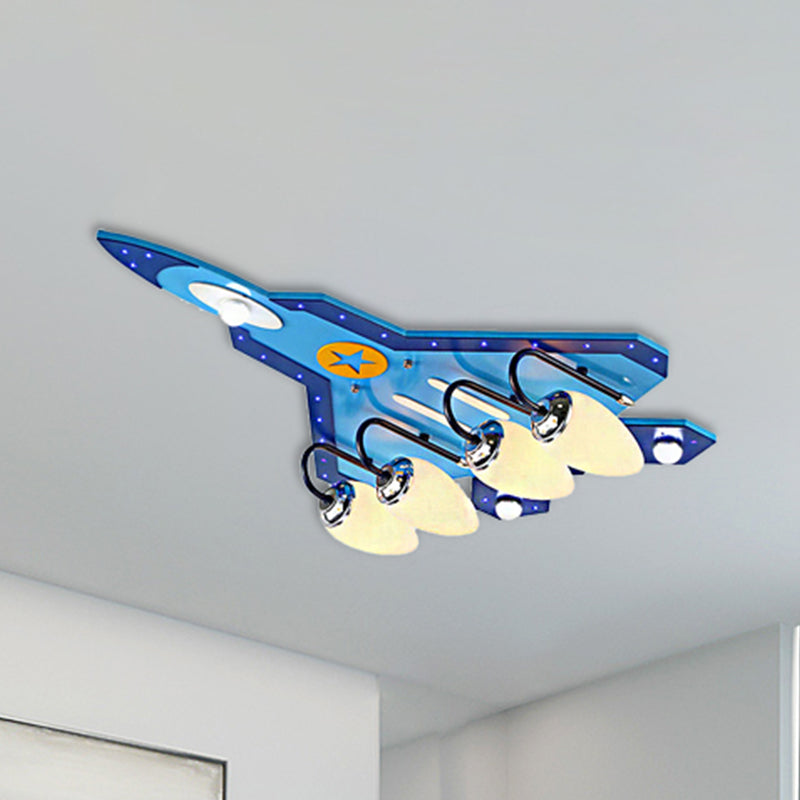 Kid Bedroom Fighter Plane Flush Mount Ceiling Light Metal 4 Bulbs Cartoon Blue Ceiling Light Clearhalo 'Ceiling Lights' 'Close To Ceiling Lights' 'Close to ceiling' 'Flush mount' Lighting' 239670