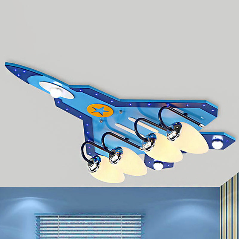 Kid Bedroom Fighter Plane Flush Mount Ceiling Light Metal 4 Bulbs Cartoon Blue Ceiling Light Clearhalo 'Ceiling Lights' 'Close To Ceiling Lights' 'Close to ceiling' 'Flush mount' Lighting' 239671