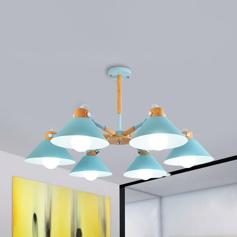 Dinging Room Cone Hanging Lamp Metal 6 Lights Simple Style Hanging Pendant Lights Clearhalo 'Ceiling Lights' 'Chandeliers' Lighting' options 239675