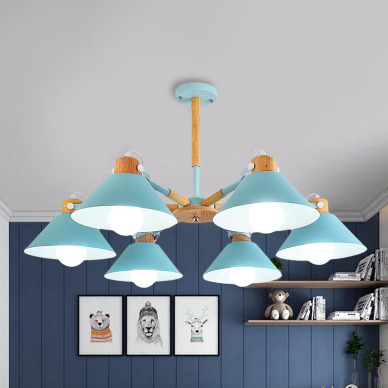 Dinging Room Cone Hanging Lamp Metal 6 Lights Simple Style Hanging Pendant Lights Blue Clearhalo 'Ceiling Lights' 'Chandeliers' Lighting' options 239676_3fd4155e-01b1-4b3b-ad23-34d8c5c1a34b