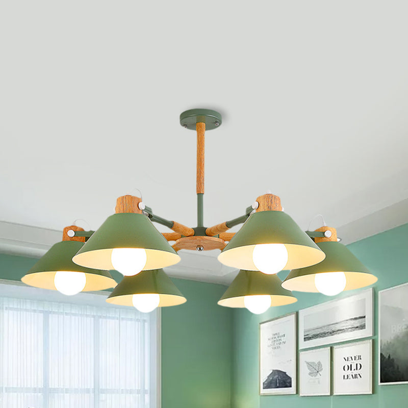 Dinging Room Cone Hanging Lamp Metal 6 Lights Simple Style Hanging Pendant Lights Clearhalo 'Ceiling Lights' 'Chandeliers' Lighting' options 239677