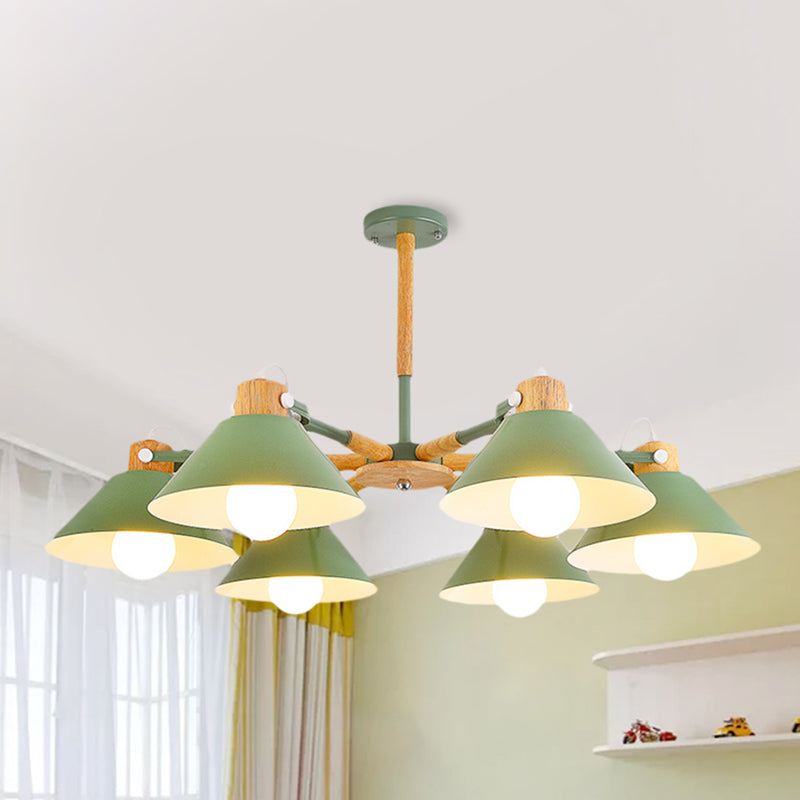 Dinging Room Cone Hanging Lamp Metal 6 Lights Simple Style Hanging Pendant Lights Clearhalo 'Ceiling Lights' 'Chandeliers' Lighting' options 239678