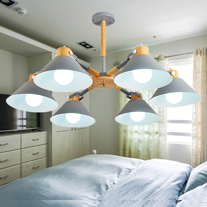 Dinging Room Cone Hanging Lamp Metal 6 Lights Simple Style Hanging Pendant Lights Grey Clearhalo 'Ceiling Lights' 'Chandeliers' Lighting' options 239679_1ef42115-2757-4cd7-9193-c127014325fc