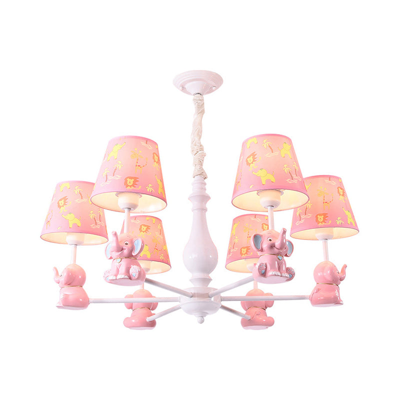 Tapered Shade Chandelier with Sitting Elephant Animal Metal Pendant Light in Pink for Game Room Clearhalo 'Ceiling Lights' 'Chandeliers' Lighting' options 239704
